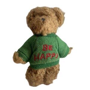 Boyds Be Happy Miniature Bear 3.5 Inches Green Sweater Adorable Plush Doll